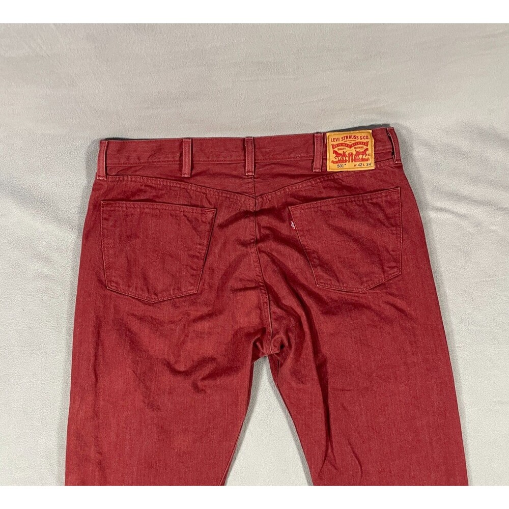 Levis 501 Jeans Mens 42x34 Red Straight Leg Button Fly Denim Pants Casual - Picture 12 of 15